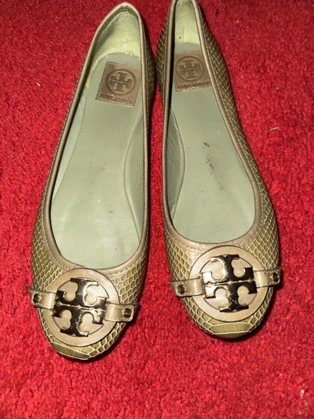 Tory Burch Olive Green Logo Medallion Ballet Flats